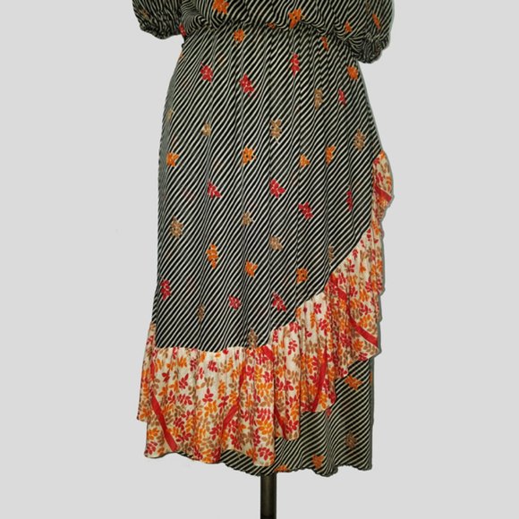 Vtg 70s French Boho Asymmetrical Frill Dress M - Picture 5 of 11